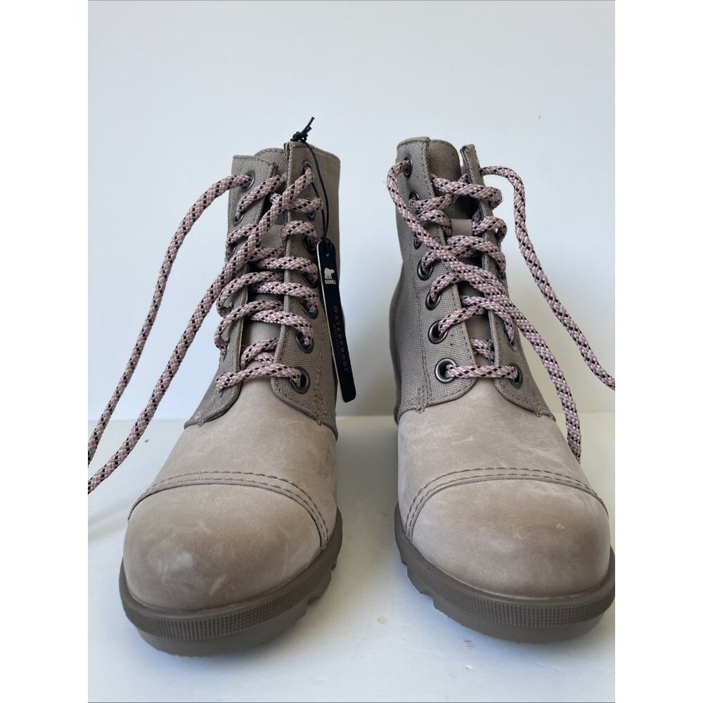 Sorel Joan of Artic Wedge II PDX Women’s 9.5 Taupe Canvas Leather Ankle Boot - Picture 6 of 14